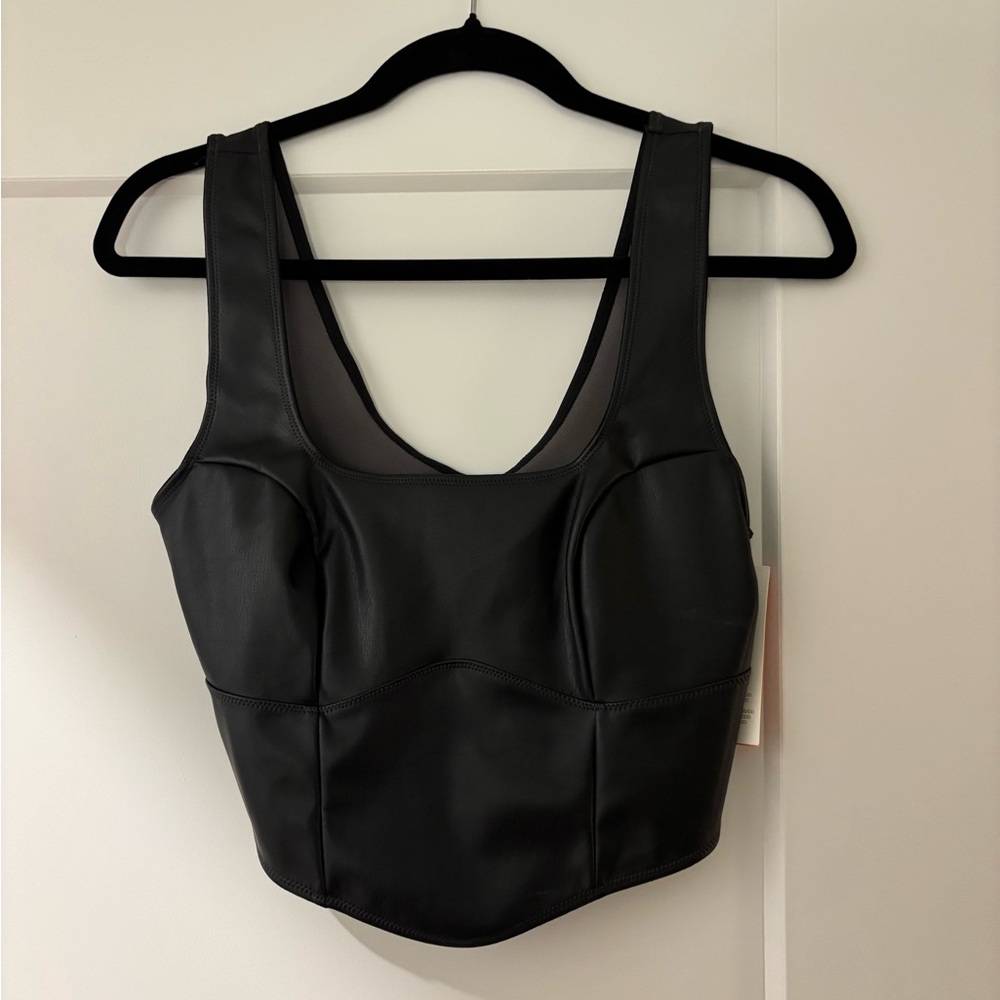 Colsie Leather Mesh back bralette crop tank